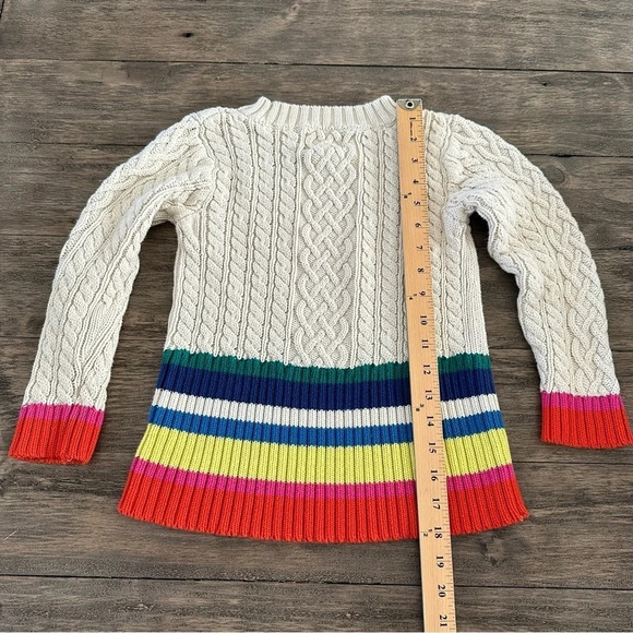 Peek Girls Large 8 100% Cotton Cable Knit Crew Sweater Rainbow Stripe Fisherman - Picture 3 of 4